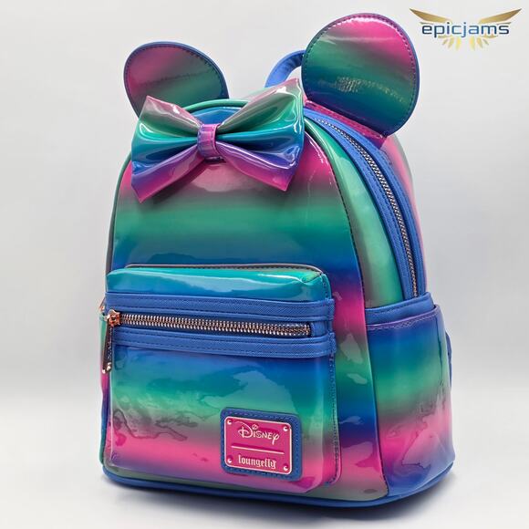Loungefly Disney Minnie Mouse Striped Rainbow Mini Backpack New - Picture 3 of 4
